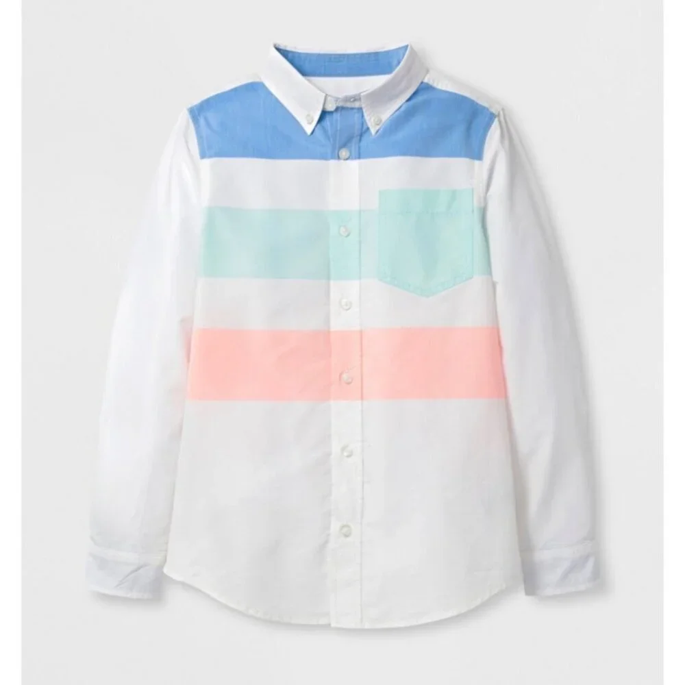 Cat & Jack Boy's Long Sleeve Button-Down Shirt, Multi Stripe/ XS 4/5
